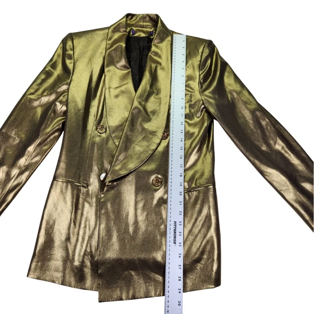 Ralph Lauren Collection‎ Gold Metallic Double Breasted Runway Blazer Italy 6/8